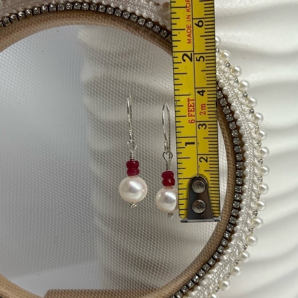 ARTISAN Ruby & Freshwater Pearl Sterling Silver Earrings - Picture 5 of 12